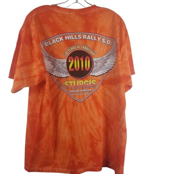 Sturgis 70th Men's Biker Rally 100% Cotton Tie Dyed Orange T-Shirt Sz L - Picture 1 of 5